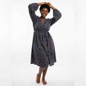 GAP Dark Blue and Beige Floral Long Sleeve Dress
